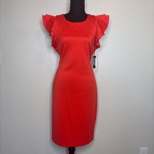 Tommy Hilfiger Red Orange Ruffle Sleeve Sheath Dress Size‎ 10